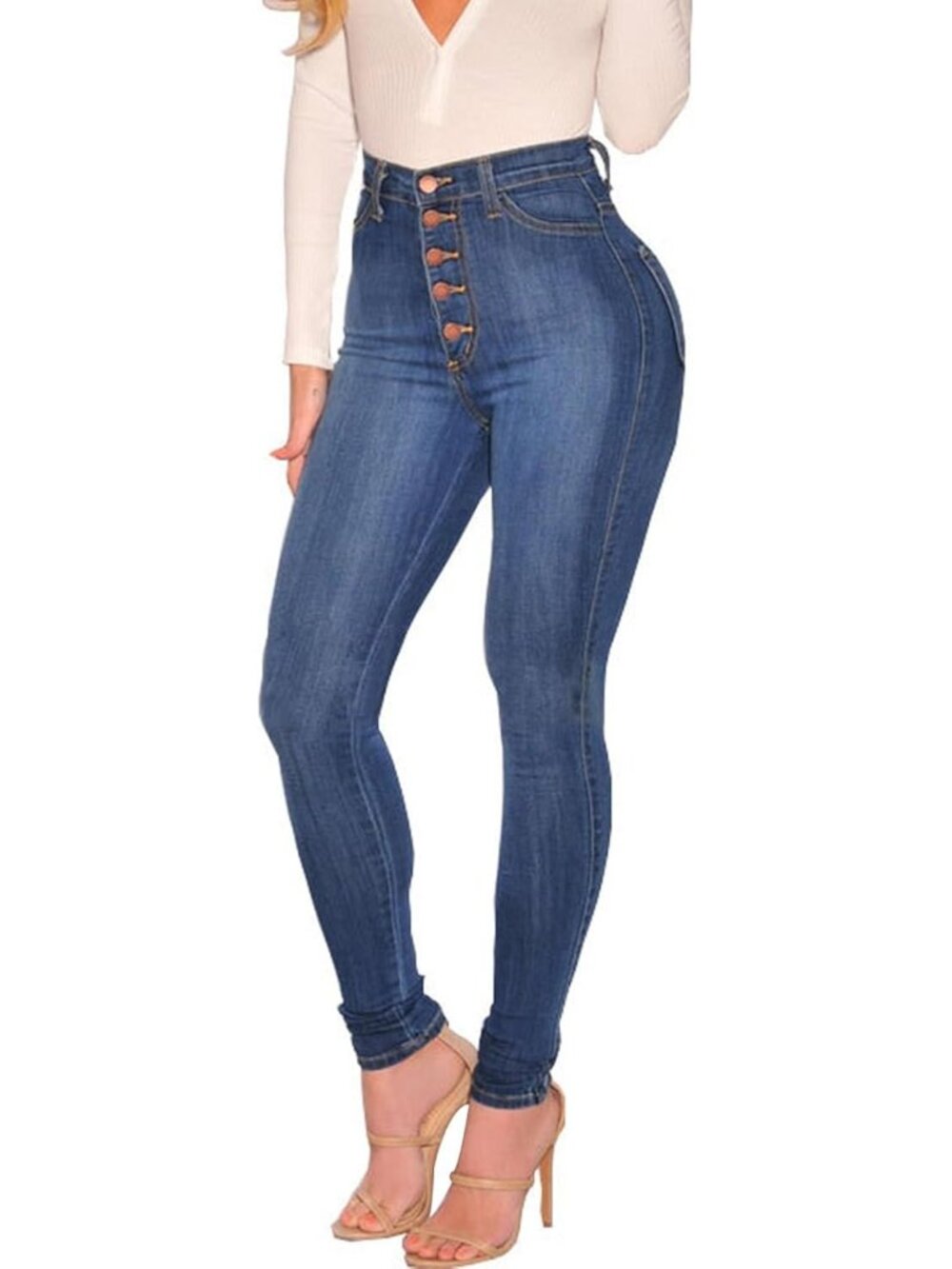 🆕Women's Dark Blue 1 High Waist Stretch Butt Lifting Skinny Colombian Jeans
